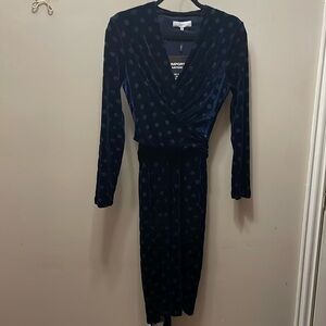 NWT House of Frazier ISSA Kate Polka dot velvet navy Dress size 12.